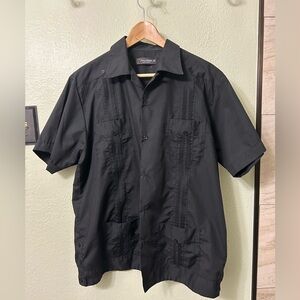 Black Short-Sleeve Guayabera Shirt Jacket - Men’s 100% Linen